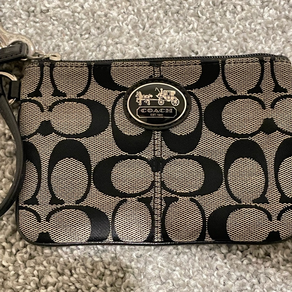 Coach Black and Cream Monogram Clutch